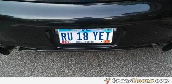 License plate on a car asking if she's still 18 to collect her