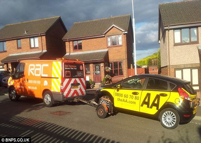 Embarrassing: The AA had to sheepishly turn to arch rivals the RAC for a tow after one of its cars broke down