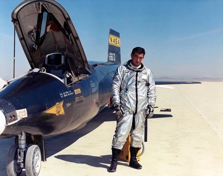 Michael J Adams in front of X-15A