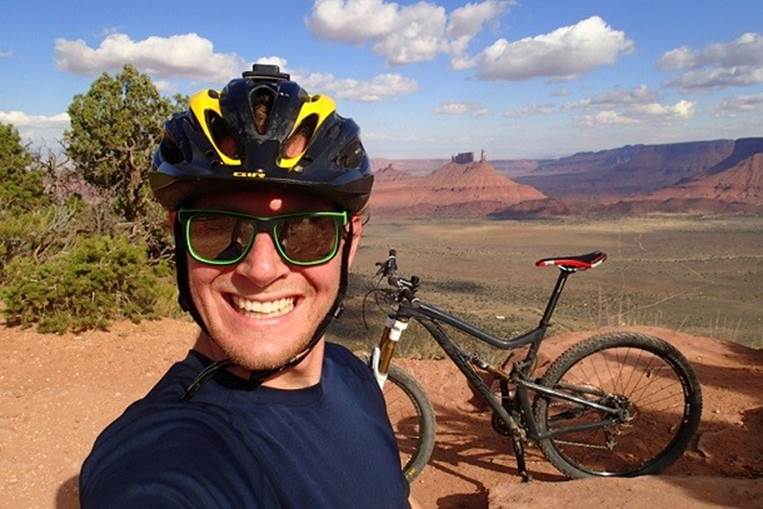 mountain biking selfie top of mountain