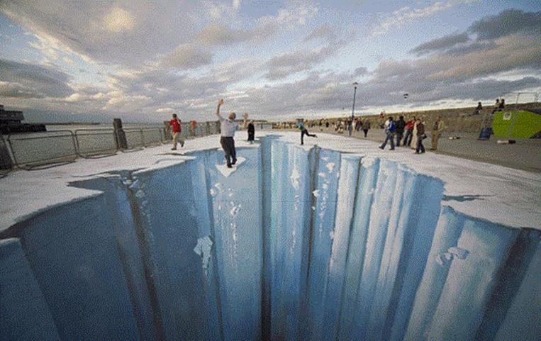 ice falling off glacier 3d street art