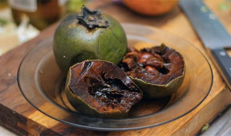 Black Sapote, or chocolate pudding fruit, is a fruit that tastes like chocolate but has 4 times more vitamin C than a regular orange