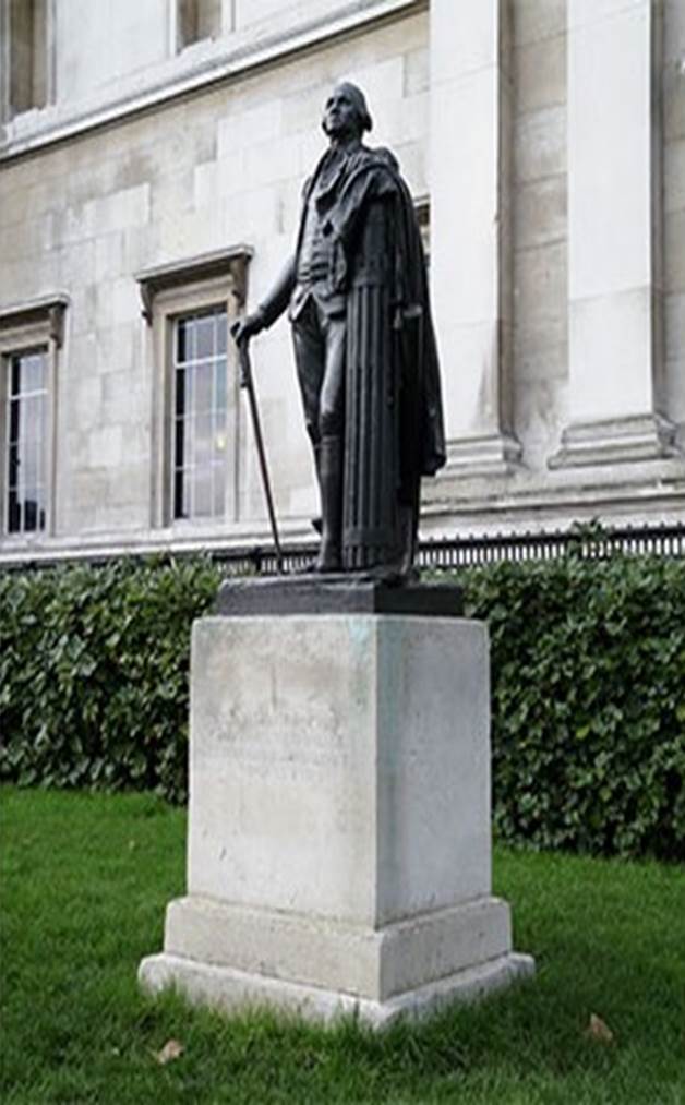 A statue of George Washington in Trafalgar Square stands on soil that was imported from the US in order to honor is promise never to step foot on British soil again