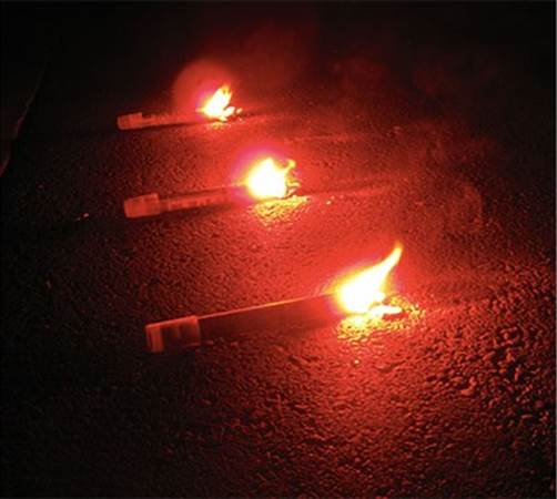 15 minute road flares can be really handy for starting fires when it's too wet/windy/etc