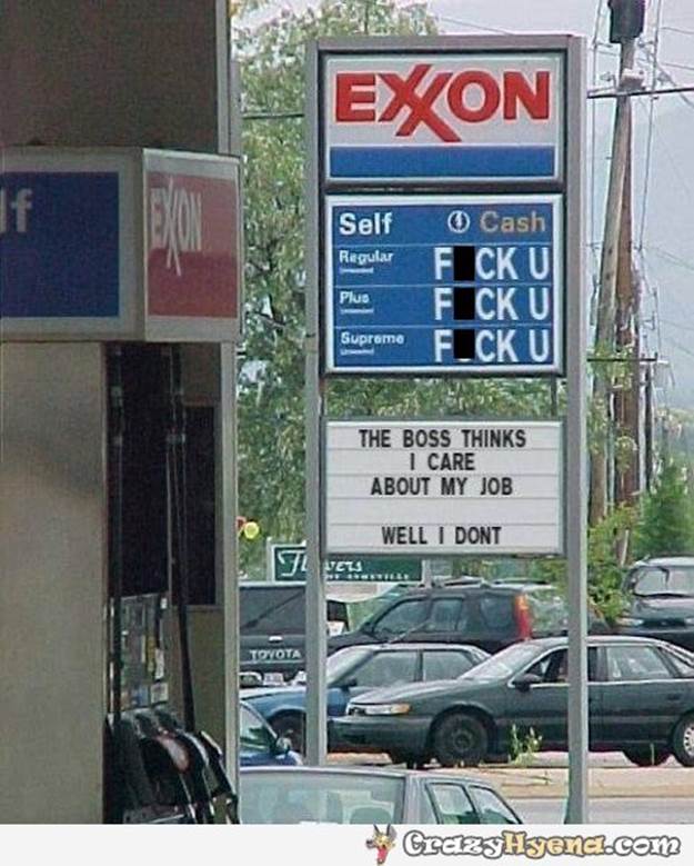 Gas station worker put a funny sign for the prices