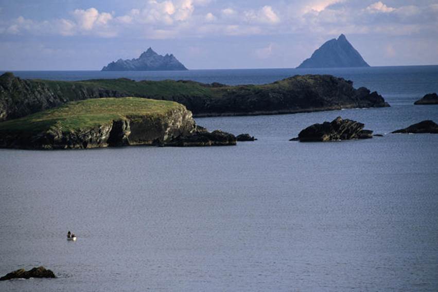 Fishing boat in front of the Skellig Islands.