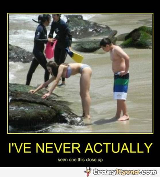 Curious funny kid at the beach. Demotivational poster.