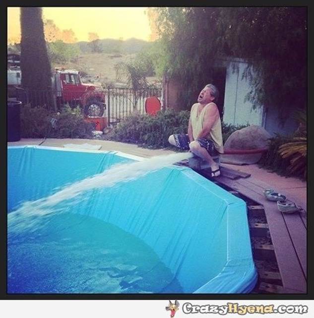 Filling the pool the funniest way. Guy had too much drinks