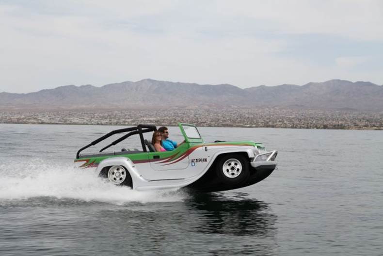 The Watercar speeds over the water