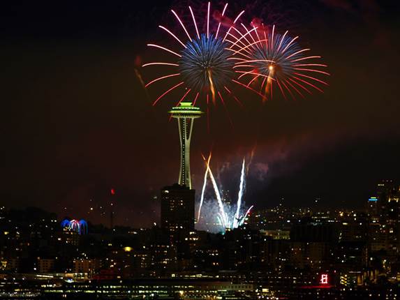 Fourth of July fireworks at the Seattle Space Needle