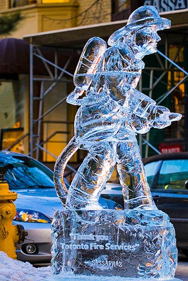fireman ice sculpture
