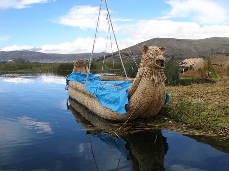 Reed boat in Lake Titicaca
