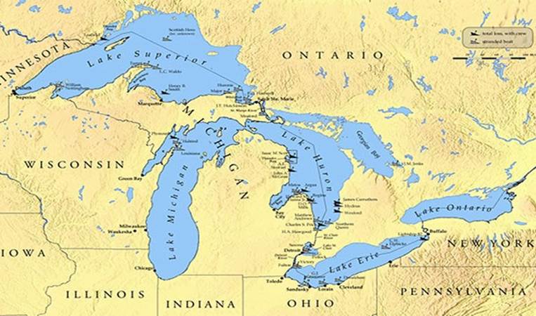 Hydrologically speaking, there are only 4 Great Lakes and not 5. Lake Michigan and Lake Huron are actually only 1 lake (Huron-Michigan) and it is the largest freshwater lake by area anywhere in the world