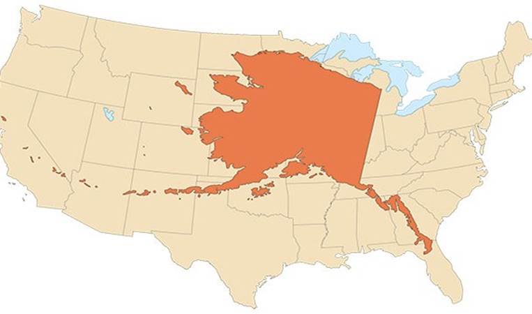Alaska has more coastline than the rest of the US combined